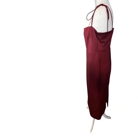 J.Crew Tie-Strap Textured Satin Midi Dress in Deep Red Size 14 - Picture 3 of 15